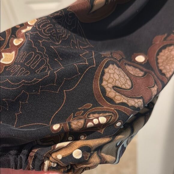 Hale Bob Brown Faux Wrap silk Dress with Bishop Sleeves size Large - Picture 3 of 14